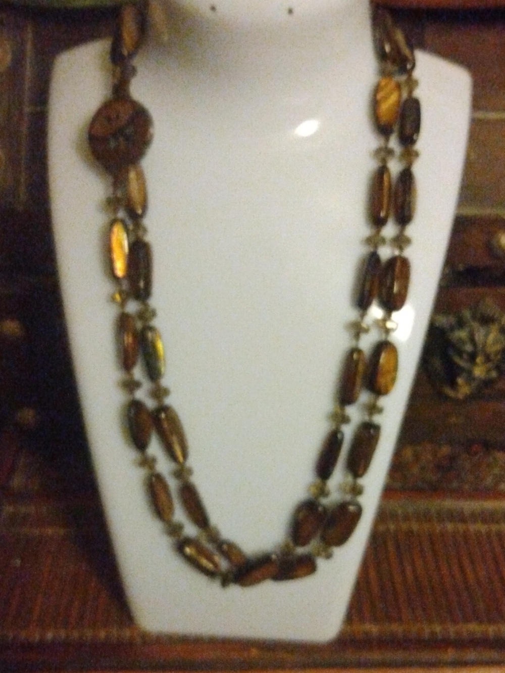 Brown & Gold Beaded Statement Necklace Vintage